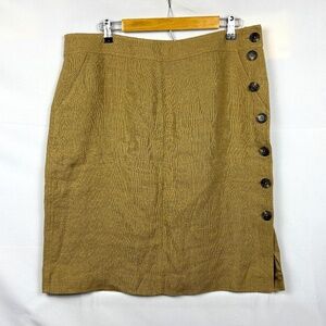 Lauren Ralph Lauren Womens 100% Linen Pencil SkirSz 14 Tan Button Natural Preppy